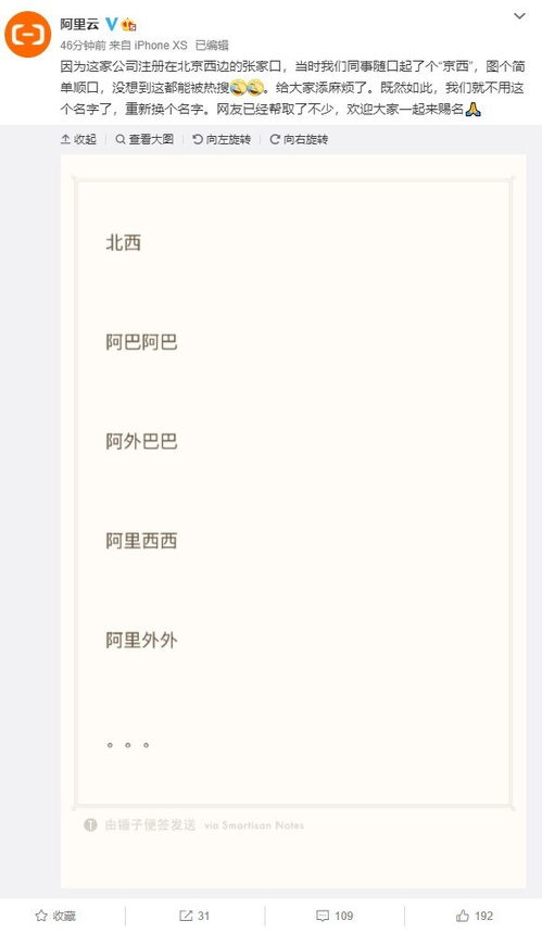 阿里回应新公司取名 京西 不要了 欢迎赐名